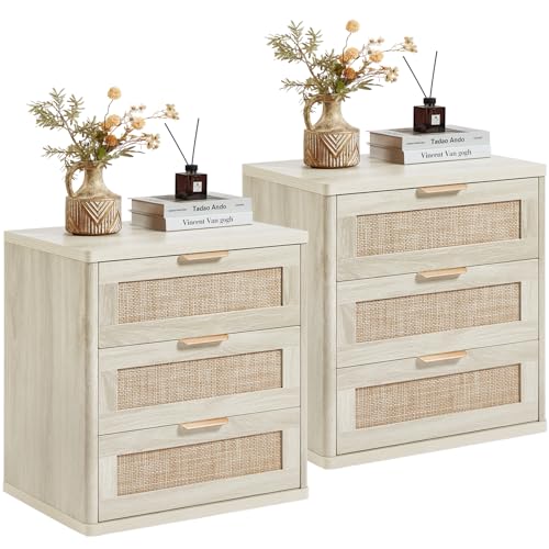 Image of LEYAOYAO Rattan 23 inch Nightstands Set of 2 with Drawers for Bedroom