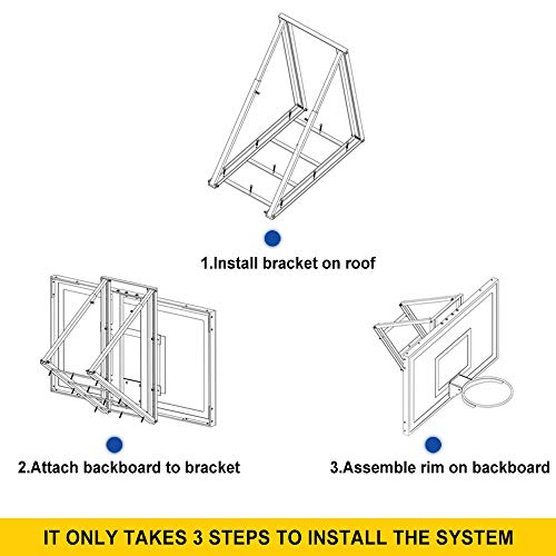 Progoal Basketball Hoop Roof Mount, Includes 48" Crystal-Clear Tempered Glass Backboard, Durable Steel Universal Bracket And Double Spring Breakaway Rim With Net #TOP6