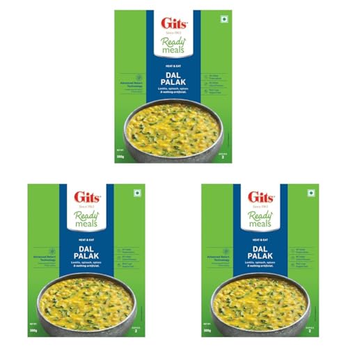 Image of Gits Ready to Eat Dal Palak, Pure Veg Heat and Eat Indian Meal, Microwaveable, 300g (Pack of 3)
