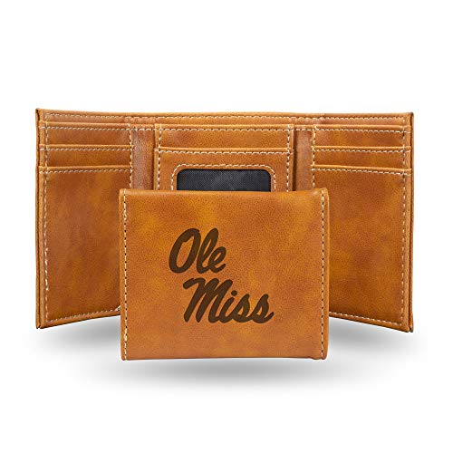 Rico Industries Laser Engraved Trifold Wallet, Mississippi Ole Miss Rebels, 3.25 x 4-inches,Brown