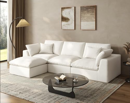 108 Modular Sectional Sofa with Ottoman White Linen