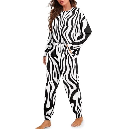 Image of Womens Lounge Set Long Sleeve Soft Pajama Sets | Casual 2 Piece Pj Outfit, Crewneck Sleepwear with Pockets, Adjustable Drawstring, Soft Comfy Fall Pajamas, Plus Size