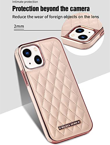 Image of PULOKA iPhone 14 Vegan Leather Back Cover Royal Diamond Pattern with Electroplated Case Compatible for Apple iPhone 14 6.1 inchinch - Pink