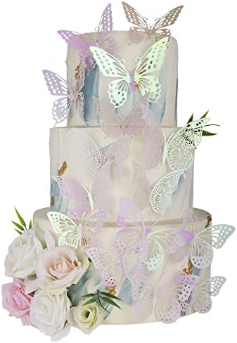36 Pack Purple Glitter 3D Butterfly Cupcake Toppers Hollow Butterfly Cake Decorations for Birthday Wedding Fairy Party Butterfly Wall Sticker Decal for Background Wall Decoration