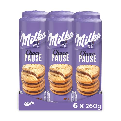 MILKA - Choco Pause - Lot de 6 Rouleaux de Choco Pause - Biscuits Fourrés au Chocolat au Lait Milka - Biscuits Gourmands et Croustillants - Idéal pour le...