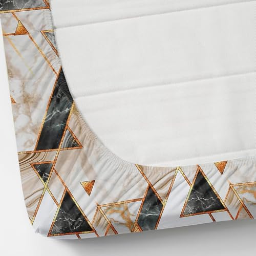 Image of Premium King Size Fitted Bedsheet for Double Bed | 300 TC Cotton Feel Microfiber | All Around Elastic Bed Sheet with 2 Pillow Covers |Durable & Easy Care|(Multi Triangle, Fitted-72 x78 King)