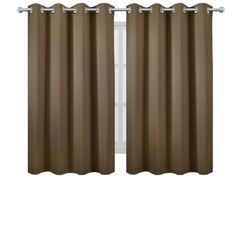 Image of LEMOMO Blackout Curtains 66 x 54 Inch Long Brown Curtains Set of 2 Panels Room Darkening Curtains for Bedroom and Living Room