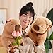 Karoeiwa Capybara Plush Holding Flower 11 inch Cute Tulip Capibara Stuffed Animal Ultra Soft Plushies Toys Kawaii Gifts for Kids Brown
