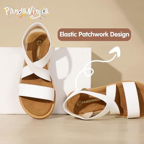 Image of PANDANINJIA Girls Sandals Slip-on Elastic Ankle Cross Strappy Gladiator Dress Sandals Flats Summer Shoes Little Big Kids Sandals