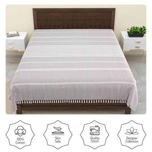 Image of 210 TC Cotton Bedsheet | Handmade Double Bedsheet | Handloom Bedsheets | Without Pillow Cover | Double Bedsheet for Summer (90X100 Inches, 7.5 x 8.3 Feet (Cotton Seed)