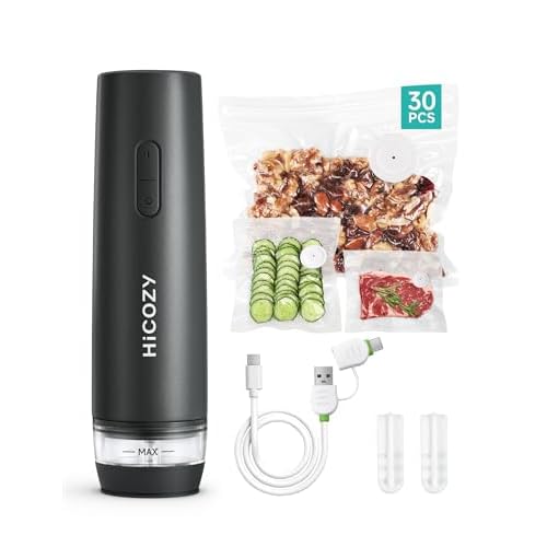 HiCOZY Compact Vacuum Sealer for Food with Visible Water Tank, Portable Handheld Vacuum Sealer Machine with 30 BPA-Free and Reusable Bags, One Press to Seal Fresh, Phantom Gray