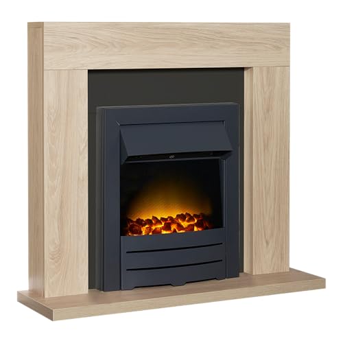 Adam Malmo Fireplace in Oak & Black with Colorado Electric Fire in Black, 39 Inch