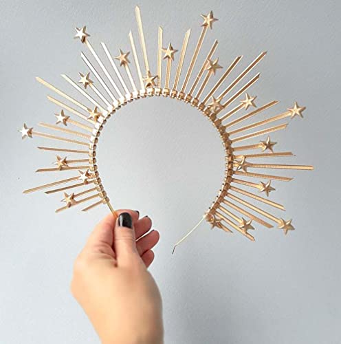 Huralona Halo Crown Headband Goddess Spike Headpiece Mary Headdress for Women's Halloween Costume Party (star)