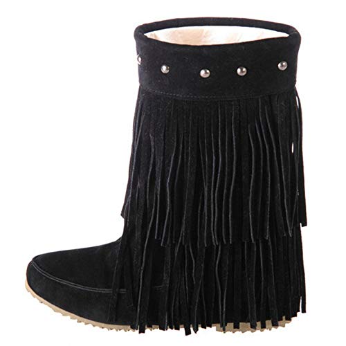 Scaoruki Classic Fringe Mid Women Boots Pull On Flat Winter Shoes2