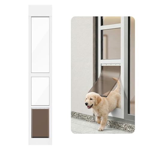 WANGXINGREN Dog Door for Sliding Glass Door Adjustable Height 75 3/5 to 80 Aluminum Frame Sliding Door Dog Door Insert Suitable for Medium Dogs Up to 30 lbs(Medium White)