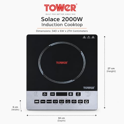 Image of Tower Solace Portable Induction Cooktop 2000W | Single Burner Electric Stove with Touch Control, 11 Cooking Modes & Auto Shut-Off | Energy Efficient | Black
