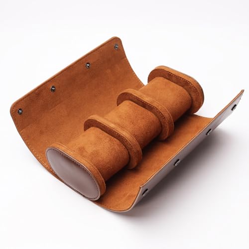 SHOWQI Watch Roll Travel Case for Men and Women- 3 Watch Storage and Organizer-Secure Storage with Innovative Removable Pillows & Solid Dividers for Home Storage, Travel and Display(Brown)