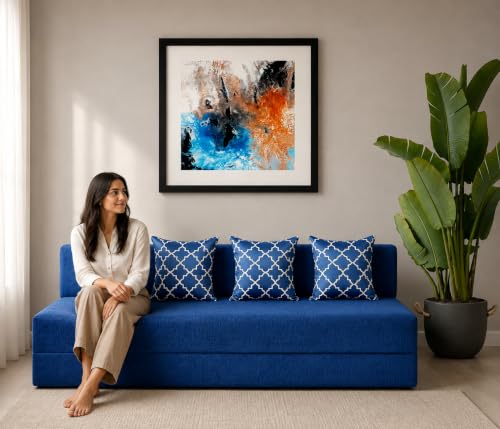 Image of Three Seater Sofa Cum Bed 5x6 Ft with Soft Foam Cushioning, Comfortable Foldable Sofa Bed for Living Room, Bedroom, Guest Room & Office(Blue)