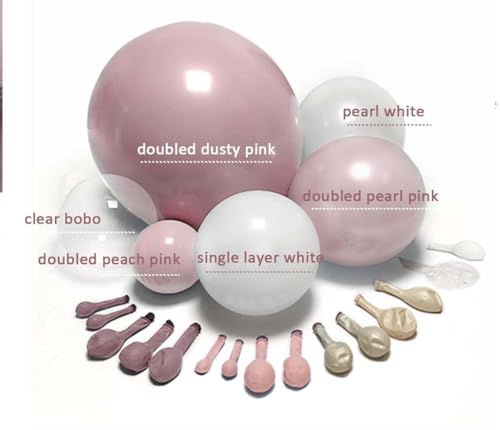 Image of Pink White Balloon Arch Double Stuffed Pearl Pink Bobo Balloons Garland for Birthday Baby Shower Bridal Shower Wedding Fairy Baptism Party Decorations