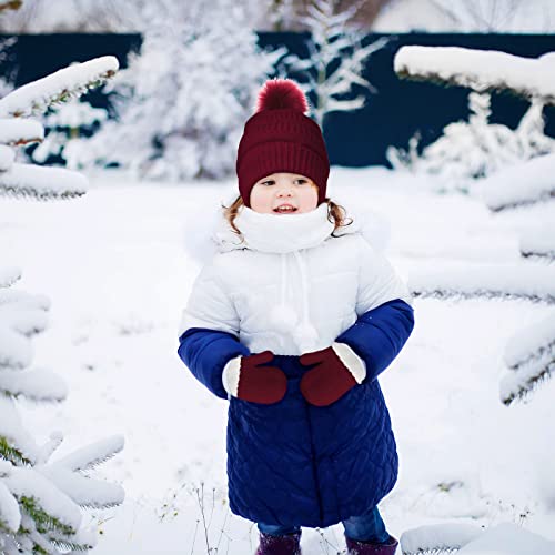 2 Sets Toddler Hats and Gloves Fleece Lined Beanie Babies Girl Toddler Beanie Boy Hat with Winter Warm Mittens Thick4