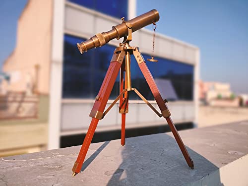 Antique Telescope With Tripod Vintage Brass Décor Table Top Wooden Nautical Maritime Home Office #TOP4