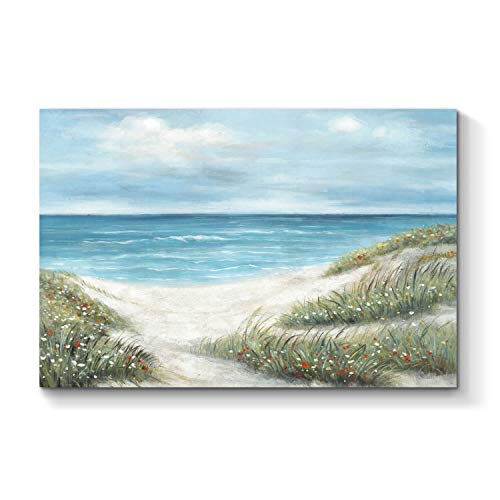 Tar Tar Studio Coastal Beach Canvas Picture Art: Blue Seaside Artwork Abstract Seascape Hand Painted On Canvas For Wall Art (36''W X 24''H) #TOP11