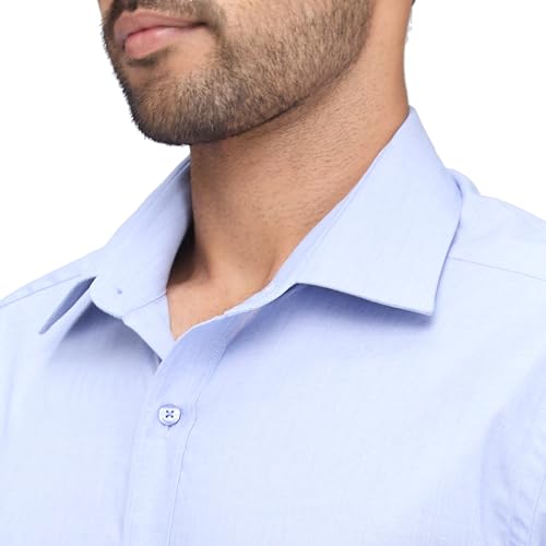 Image of Raymond Men Slim Fit Solid Pattern Pure Cotton Semi Cutaway Collar Full Sleeve Formal Shirt