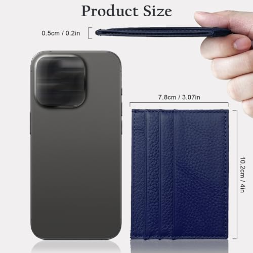 Image of WOXVM Credit Card Holder Wallet RFID Blocking Slim Credit Card Cases Holder Premium Leather Minimalist Front Pocket Small Wallet with 6 Card Slots and 1 Pockets for Men Women (Navy Blue)