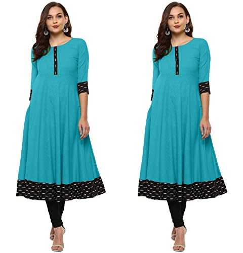Image of NATEK Cotton Anarkali Printed Border Kurtis for Women Combo Pack of 2