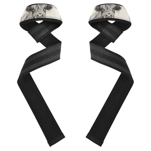 Nander Grey Highland Cow Wrist Straps for Weightlifting,Lifting Straps with Neoprene Cushioned Wrist Padded and Anti-Skid Silicone for Strength Training,Bodybuilding,Deadlifting