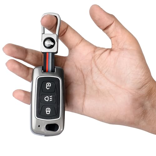 Image of Coll of Fest Premium Metal Silicon Key Cover Compatible with TATA Nexon | Punch | Tiago | Safari | Altroz | Harrier | Tigor | Hexa | Bolt | Zest, Storme 3 Button Flip Key Glow in the Dark