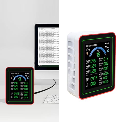 Jeffergarden Monitoraggio della qualità Dell'aria Indoor 18 in 1 CO2 TVOC HCHO PM2.5 PM10 TEMP Tester HUMID DEFFECT, Tester di qualità Dell'aria per Casa con Archiviazione dei Dati a Batteria