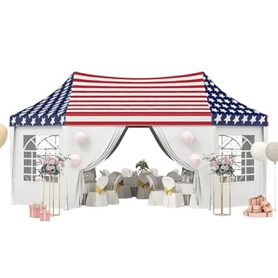 Outsunny 22.3 x 16.4 ft Party Tent, Wedding Tent with Sidewalls, Heavy Duty Canopy Tent Outdoot Gazebo with 6 Church Windows and 2 Doors, Tents for Parties, Events, American Flag