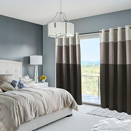 Jarl Home Grommet Room Darkening Curtains With Liner - 3 Color Stitching Faux Silk Window Drapes For Living Room - (52X84, Coffee,2 Panels) #TOP5