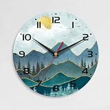 ENUIEO Wall Clock, 10 Inch Silent Non-Ticking Home Kitchen Decor, Battery Operated for Bathroom Bedroom Living Room Office(Abstract Mountain Sun)