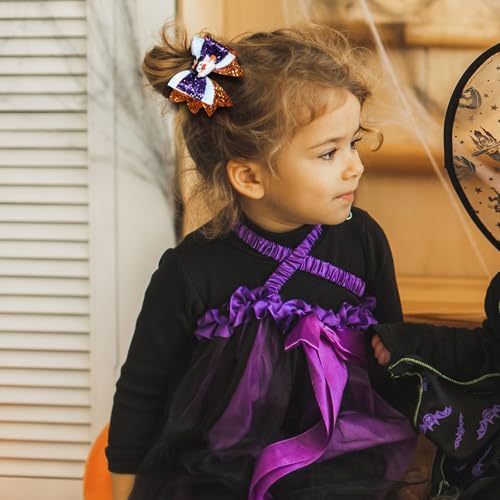Pinzas para cabello con moño Halloween 3.5 pulg glitter miniatura 2