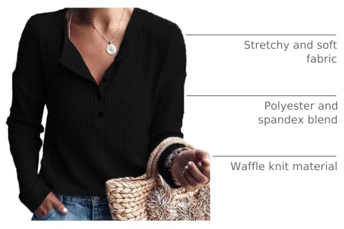 Image of MOLERANI Womens Long Sleeve Waffle Knit Henley Shirts Tunic Tops