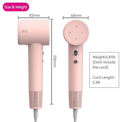 AINA Hair Dryer, Blow Dry for Women 4C Thick Hair - Brushless Motor, 110,000 RPM Lightweight, Ionic Travel Professional (Baby Pink) - Image 3