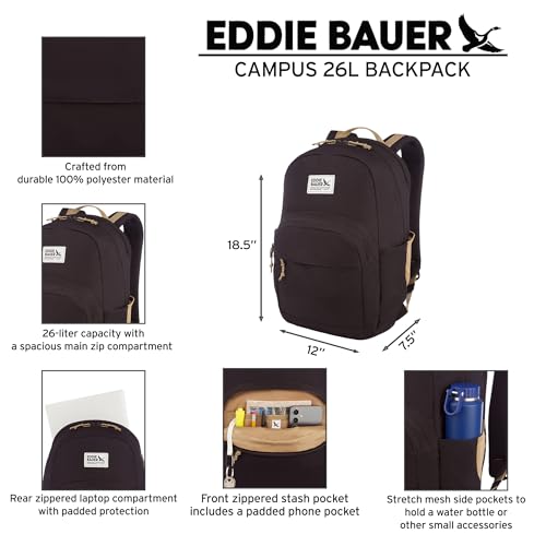 Eddie Bauer Campus Backpack 26L | Everyday Carry | Work | Travel | Commuter | Padded Laptop Sleeve | Stretch Bottle Pockets | Lightweight | Durable - Marine Blue2
