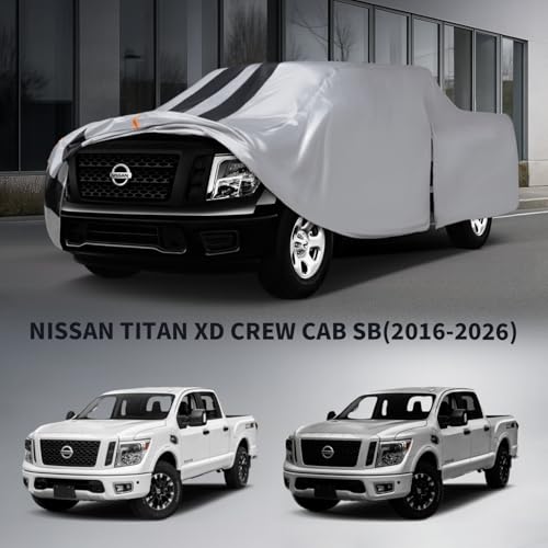 Image of Nissan Titan XD Truck Cover Custom Fit 2016-2026 Crew Cab Short Bed(6.6') with Door Zipper, 10 Layers Outdoor Heavy Pickup Truck Cover Waterproof All Weather, Wind Dust Sun Protector.