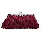 Fawziya Satin Pleated Clutch Purses For Women Evening Bag For Wedding And Party-Wine Red