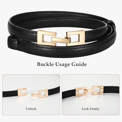 WERFORU Women 2 Pack Skinny Belt for Dress,Thin Waist Belt Adjustable Leather Belt with Gold/Silver Buckle3