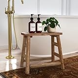 East at Main Rustic Solid Wood Accent Stool – Small Wooden Stool for Bathroom, Entryway or Living Room – Natural Handcrafted Stool for Décor, Plant Stand or Foot Rest – Farmhouse Vintage Wood Stool