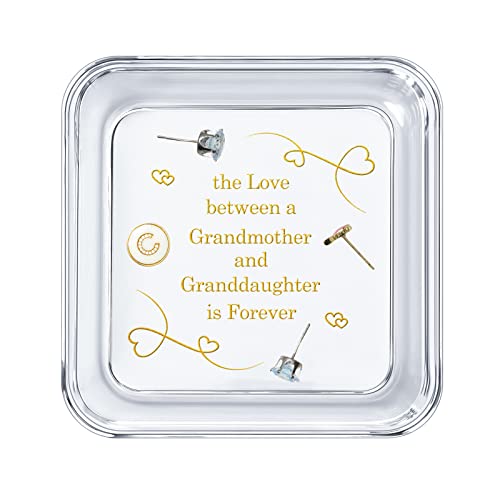 ERWEI Ring Schmuckschale Geschenke für Oma von Enkelin Kristall Schmucktablett Ringhalter Geburtstag Weihnachten Geschenk Glasring Schmuckschale The Love between Grandma and Granddaughter is Forever Cover