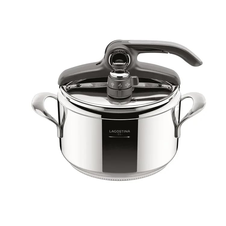 Lagostina Diva, autocuiseur à pression 5 L en acier inoxydable, panier inclus, avec fond Lagofusion® et vanne à 2 pressions, compatible avec induction