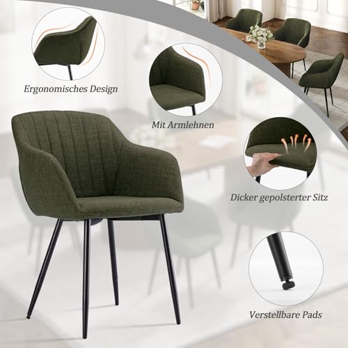 Miniatura 6 de Goeurvant Sillas De Comedor 2 Unidad Aspecto De Lino Hierba Verde Sillas De Cocina Con Reposabrazos Para Comedor Salón Cocina Dormitorio Y Sala De Recepción