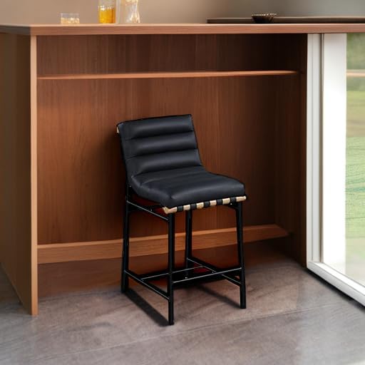 Miniatura 6 de Meridian Furniture 857Black-C Burke Collection Modern  Taburete de mostrador contemporáneo tapizado en cuero vegano, negro, 18" An x 24" Pr x 37.5"