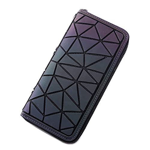 -Small Card Package Women's Geometric rhizo Wallet Long Zipper Mobile Phone Bag Wallets Big banknotes Bright Color Hand Bag (A)