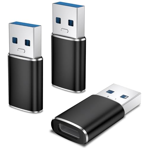 USB C to USB Adapter 3 Pack, Type C to USB-A Converter for Fast Charging & Data Sync, Type C Female to Type A Male Adapter Charger Converter Compatible with iPhone 16/15/14, Pad Pro, Macbook (Black)