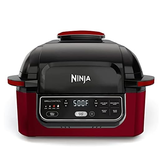 Ninja AG302HRD Foodi 5-in-1 Indoor Grill with Air Fry, Roast, Bake & Dehydrate, Red (Renewed)